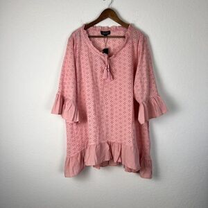Arna York Collection Broderie Frill Blush pink Top Womens Plus Size 26/28 NWT